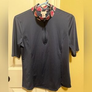 Tommy Bahama Women’s Navy Blue Quarter Zip Short Sleeve Accent Golf Top Sz M